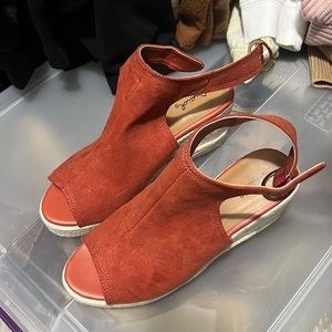 Red suede wedges